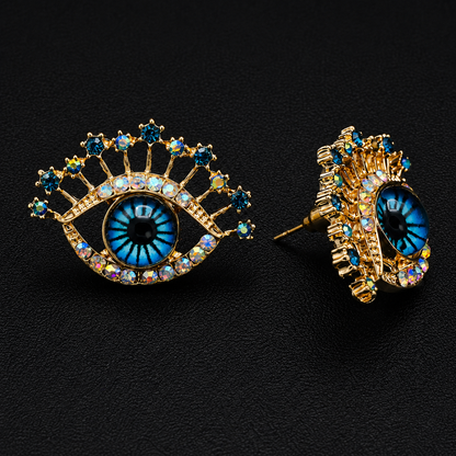 Sapphire Blue Evil Eye Stud Earrings– Gold-Tone Mystical Jewelry