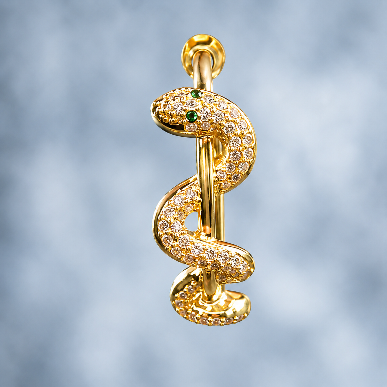 Gold Serpent Hoop Earrings – Green Crystal Eye Gothic Jewelry