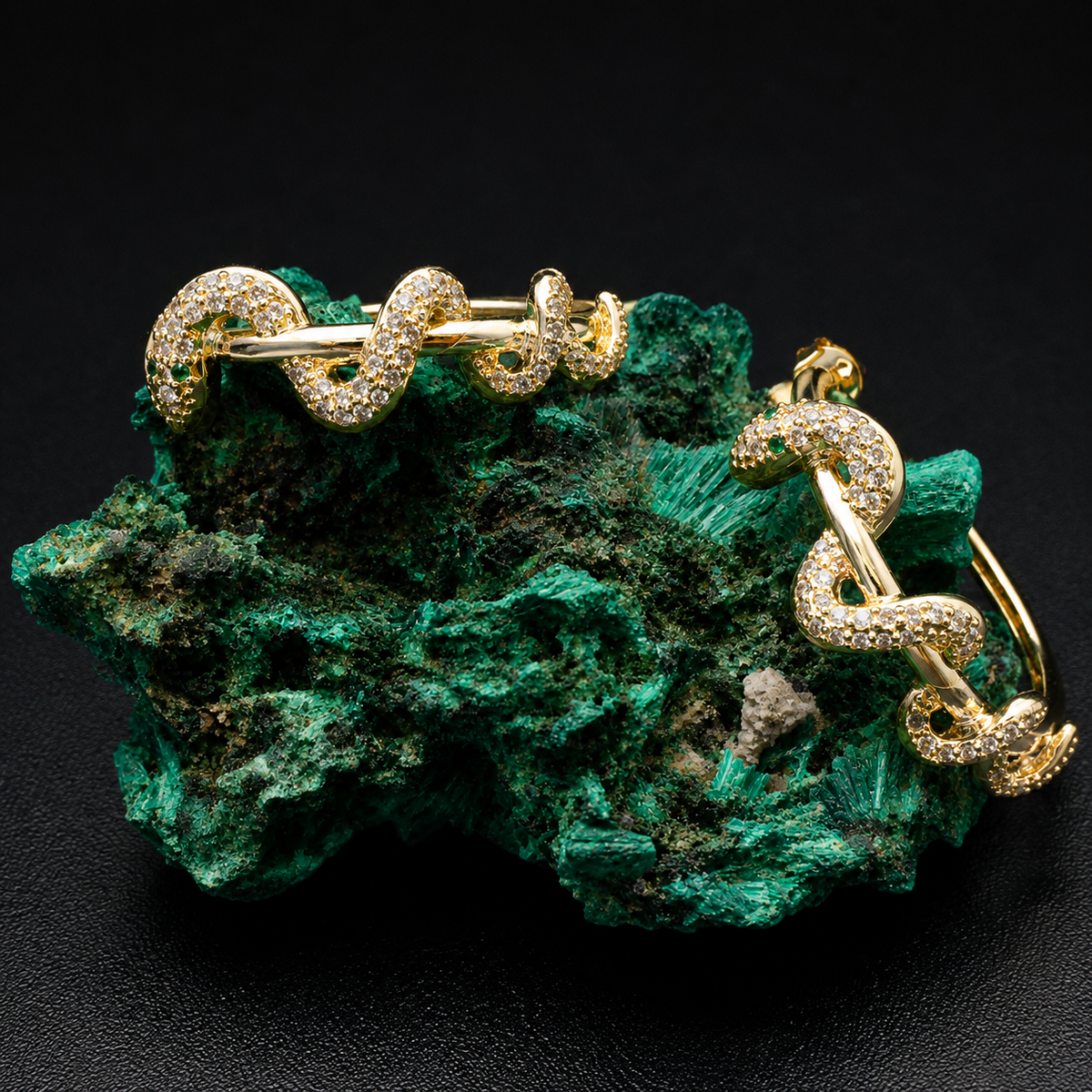 Gold Serpent Hoop Earrings – Green Crystal Eye Gothic Jewelry