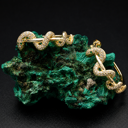 Gold Serpent Hoop Earrings – Green Crystal Eye Gothic Jewelry