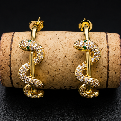 Gold Serpent Hoop Earrings – Green Crystal Eye Gothic Jewelry