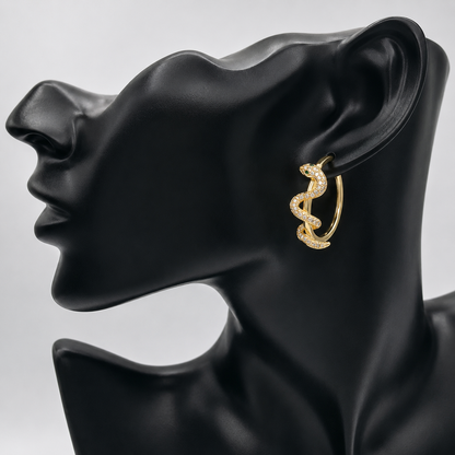 Gold Serpent Hoop Earrings – Green Crystal Eye Gothic Jewelry