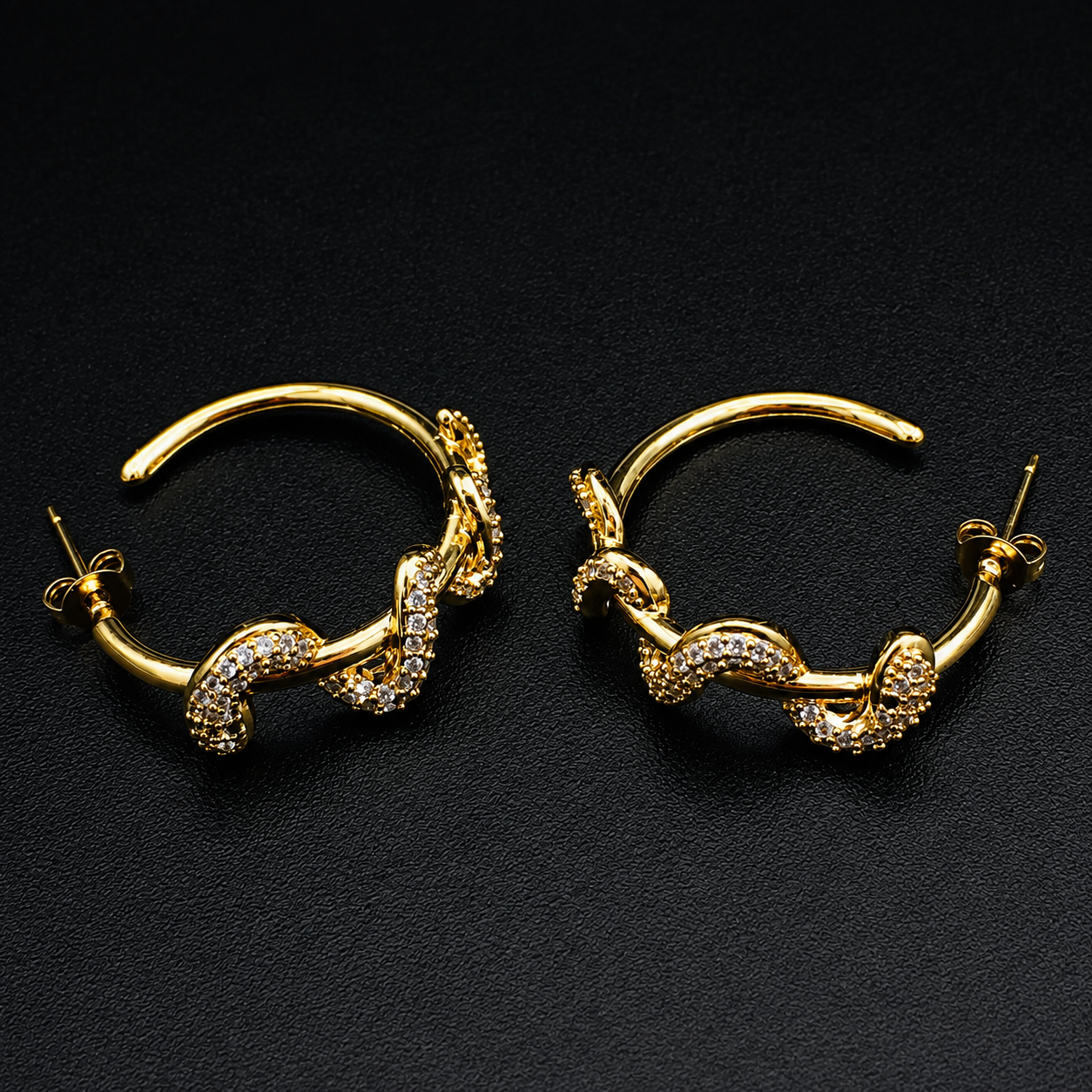 Gold Serpent Hoop Earrings – Green Crystal Eye Gothic Jewelry