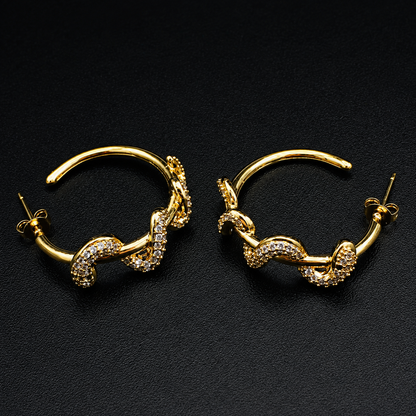 Gold Serpent Hoop Earrings – Green Crystal Eye Gothic Jewelry