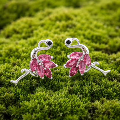 Pink Crystal Flamingo Stud Earrings – Silver-Tone Tropical Bird Jewelry