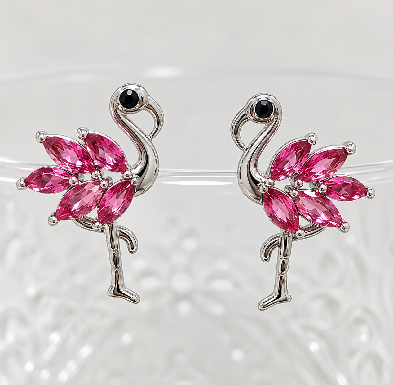 Pink Crystal Flamingo Stud Earrings – Silver-Tone Tropical Bird Jewelry