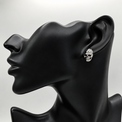 Gothic Silver Crystal Skull Stud Earrings