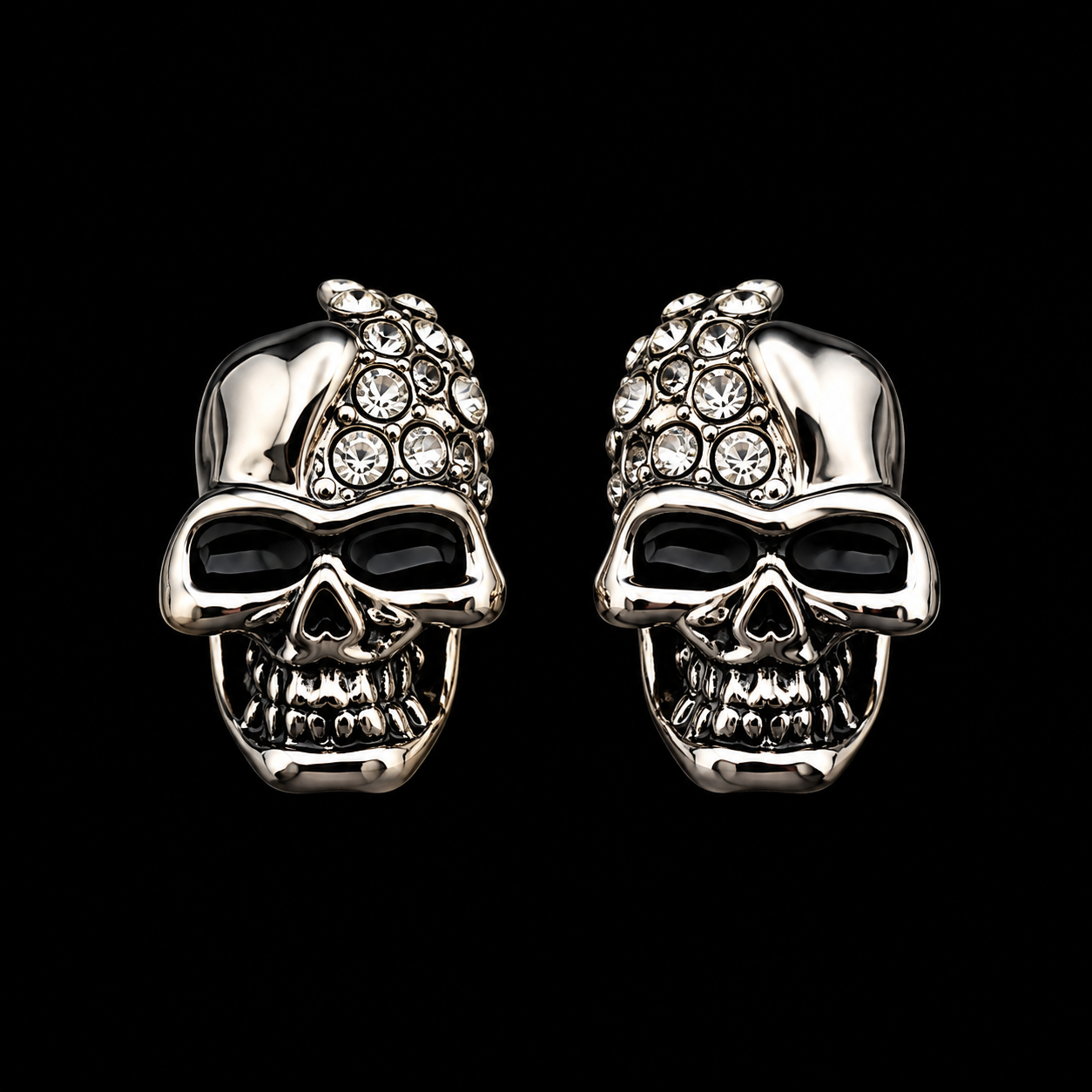 Gothic Gold Crystal Skull Stud Earrings