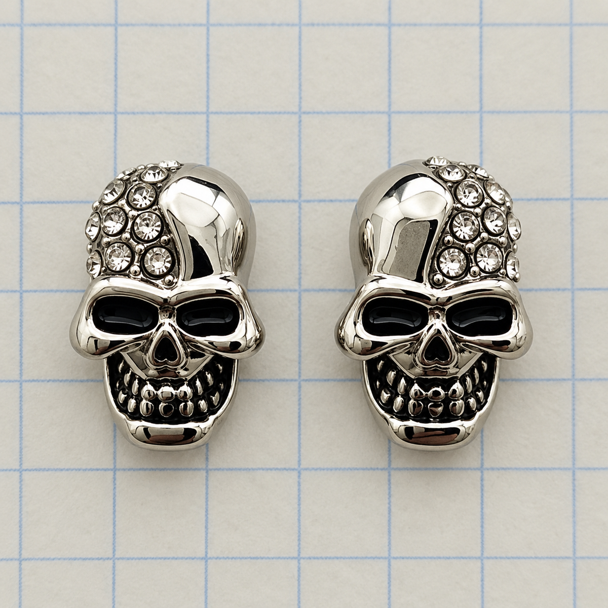 Gothic Silver Crystal Skull Stud Earrings
