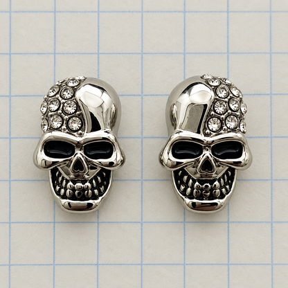 Gothic Silver Crystal Skull Stud Earrings