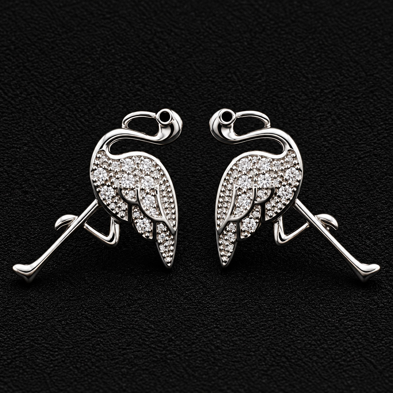 Silver Crystal Flamingo Stud Earrings