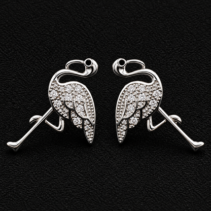 Silver Crystal Flamingo Stud Earrings