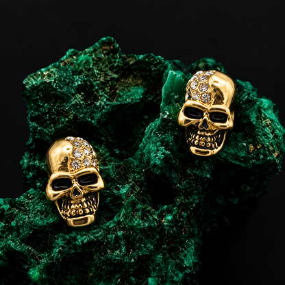 Gothic Gold Crystal Skull Stud Earrings