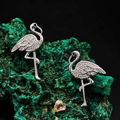 Silver Crystal Flamingo Stud Earrings