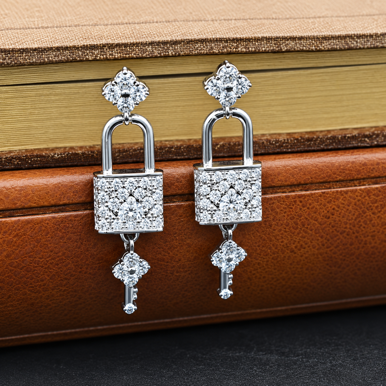 Silver Lock & Key Love Earrings with Cubic Zirconia