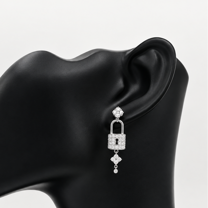 Silver Lock & Key Love Earrings with Cubic Zirconia