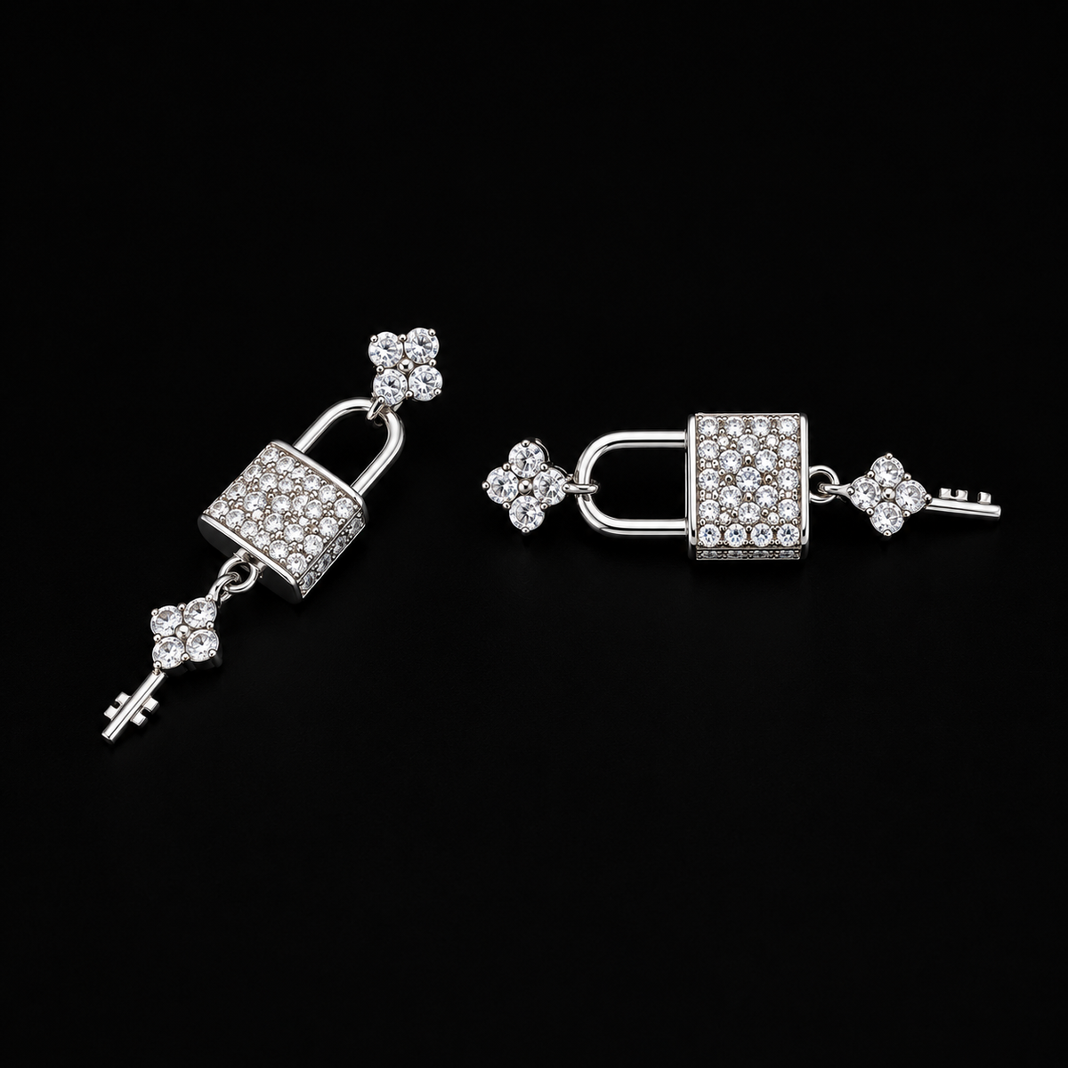 Silver Lock & Key Love Earrings with Cubic Zirconia