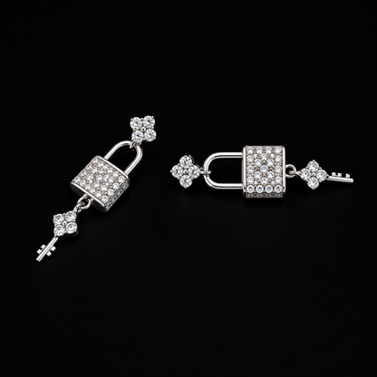 Silver Lock & Key Love Earrings with Cubic Zirconia