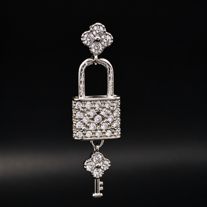 Silver Lock & Key Love Earrings with Cubic Zirconia