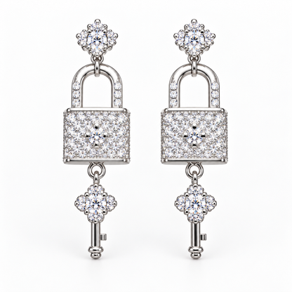 Silver Lock & Key Love Earrings with Cubic Zirconia