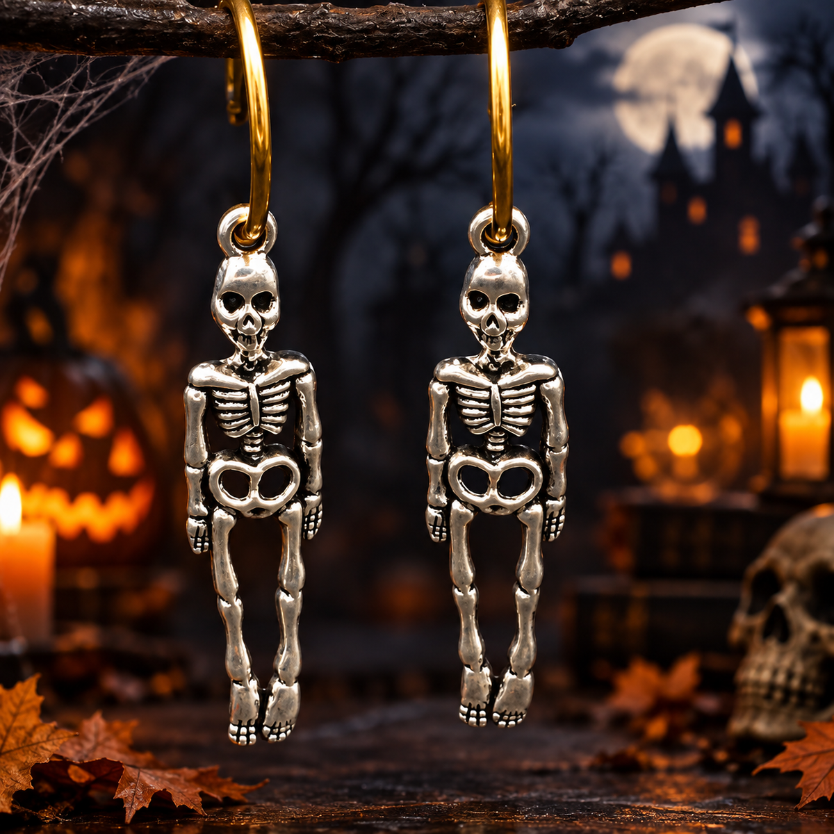 Gothic Skeleton Hoop Earrings | Gold & Silver Skull Dangles