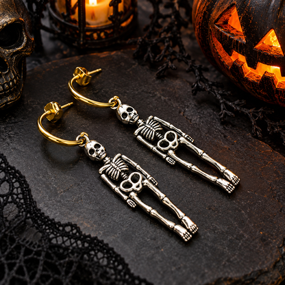 Gothic Skeleton Hoop Earrings | Gold & Silver Skull Dangles