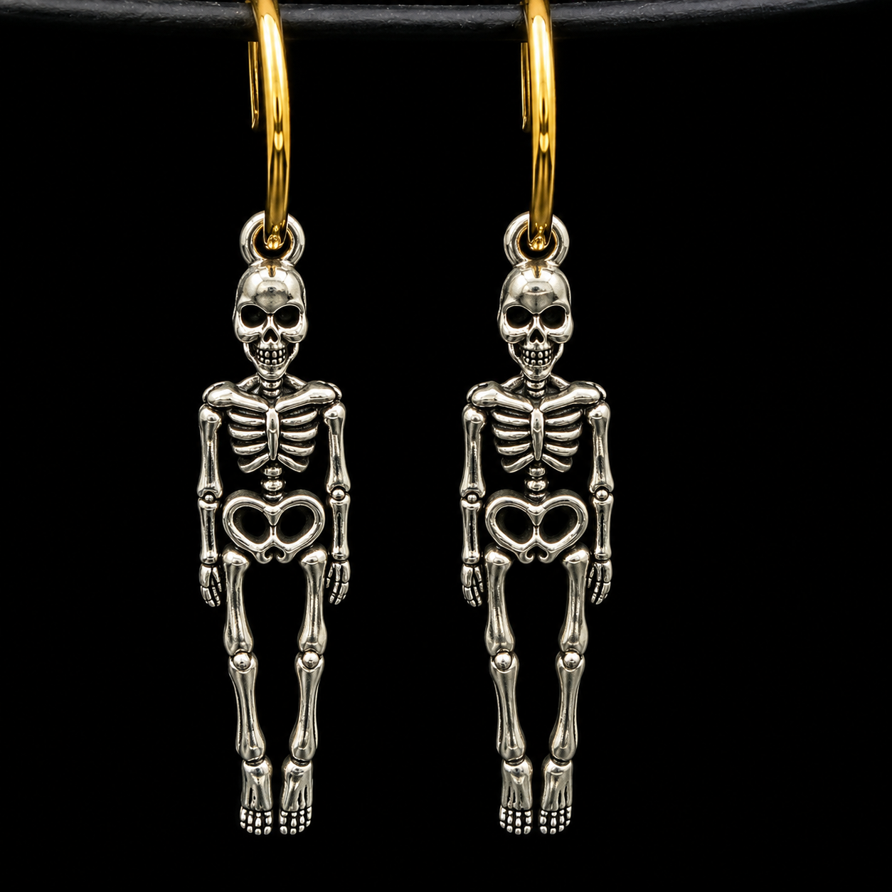 Gothic Skeleton Hoop Earrings | Gold & Silver Skull Dangles