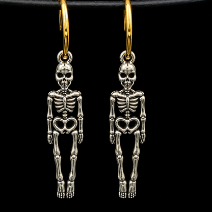 Gothic Skeleton Hoop Earrings | Gold & Silver Skull Dangles