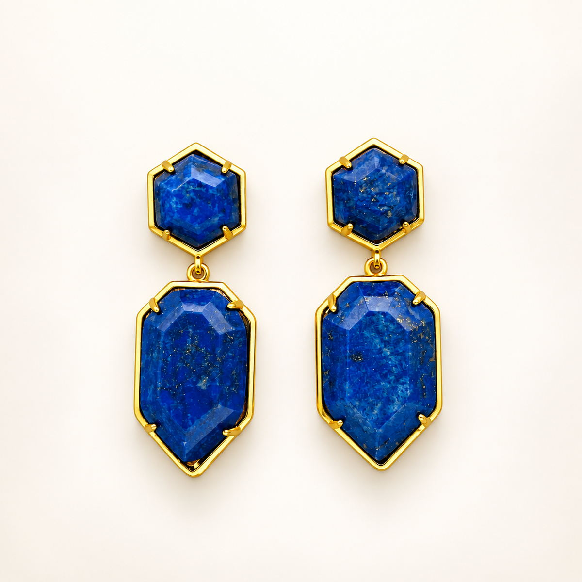 Natural Lapis Lazuli Dangle Earrings | Gold-Tone Geometric Gemstone Jewelry