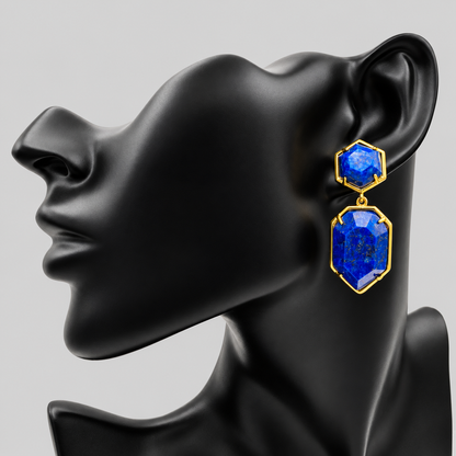 Natural Lapis Lazuli Dangle Earrings | Gold-Tone Geometric Gemstone Jewelry