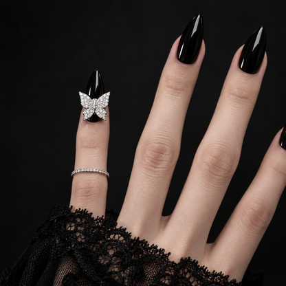 Silver Crystal Butterfly Nail Ring | Adjustable Nature-Inspired Statement Jewelry