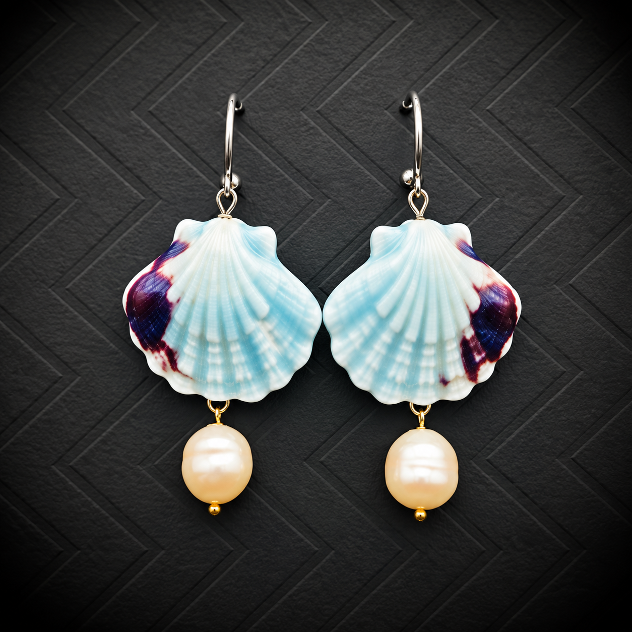 Blue Seashell & Freshwater Pearl Drop Earrings | Coastal Statement Jewelry