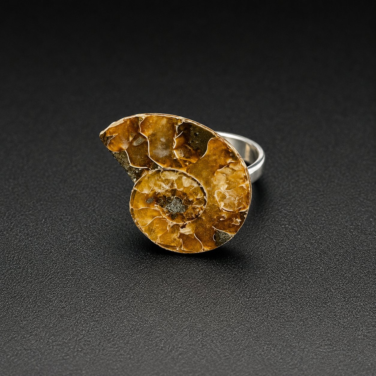 Handmade Adjustable Natural Ammonite Fossil Ring