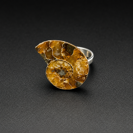 Handmade Adjustable Natural Ammonite Fossil Ring