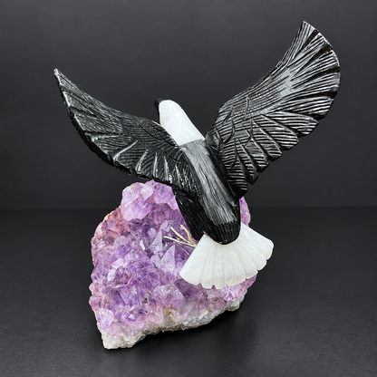 Bald Eagle Sculpture on Amethyst Geode – Gemstone Bird Figurine