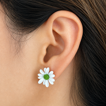Asymmetrical Daisy Flower Stud Earrings – Mismatched Botanical Floral Earrings