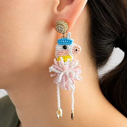 Colorful Beaded Unicorn Drop Earrings - Whimsical Rainbow Statement Jewelry