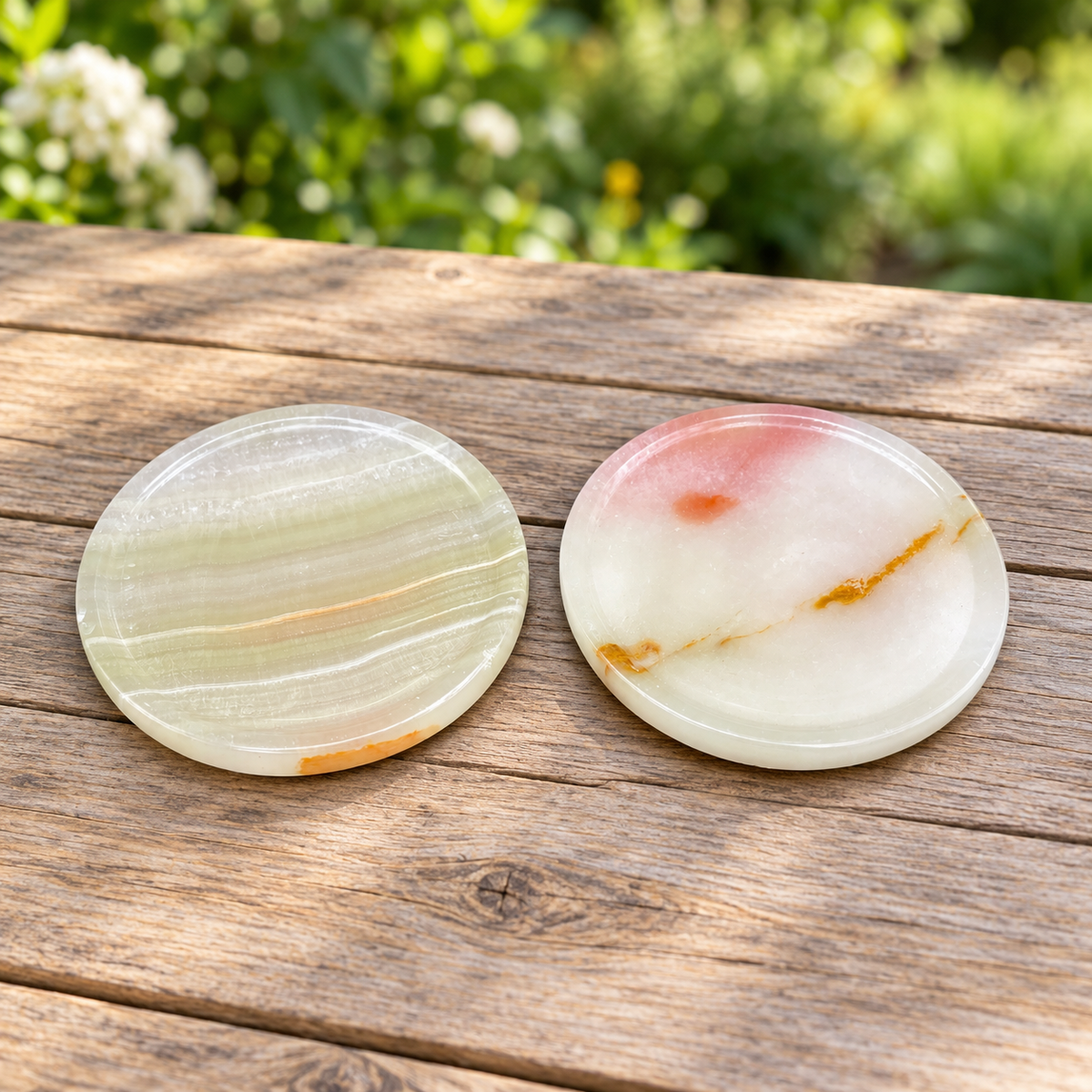 Green Onyx Stone Coaster Set of 6 with Holder