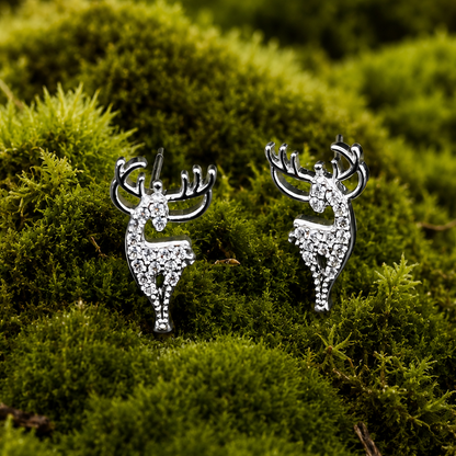Crystal Reindeer Stud Earrings – Silver Deer Nature Jewelry