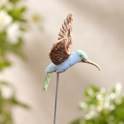 Gemstone Hummingbird Garden Stake – Natural Stone Bird & Planter Decor