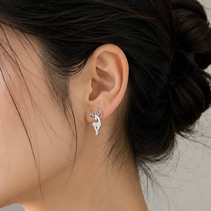 Crystal Reindeer Stud Earrings – Silver Deer Nature Jewelry