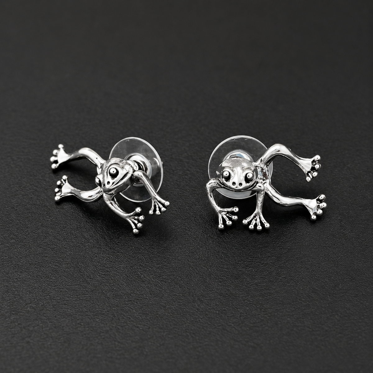Silver-Tone Frog Stud Earrings | Whimsical Toad Jewelry