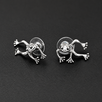 Silver-Tone Frog Stud Earrings | Whimsical Toad Jewelry
