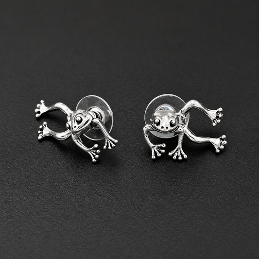 Silver-Tone Frog Stud Earrings | Whimsical Toad Jewelry