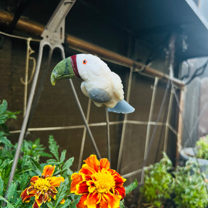 Hand-carved Gemstone Tropical Toucan Yard Stake | Wild Bird Statue Decoration