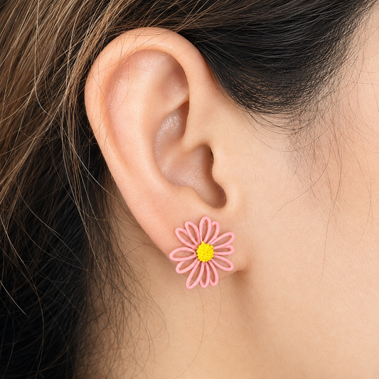 Asymmetrical Daisy Flower Stud Earrings – Mismatched Botanical Floral Earrings