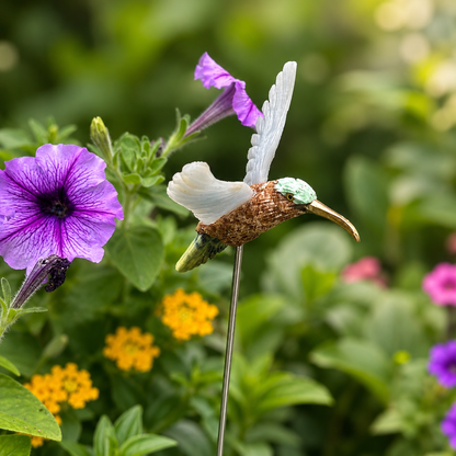 Gemstone Hummingbird Garden Stake – Natural Stone Bird Garden Decor