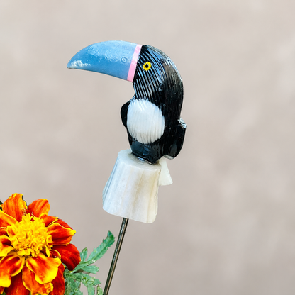 Gemstone Toucan Bird Garden Stake - Natural Stone Tropical Garden Decor