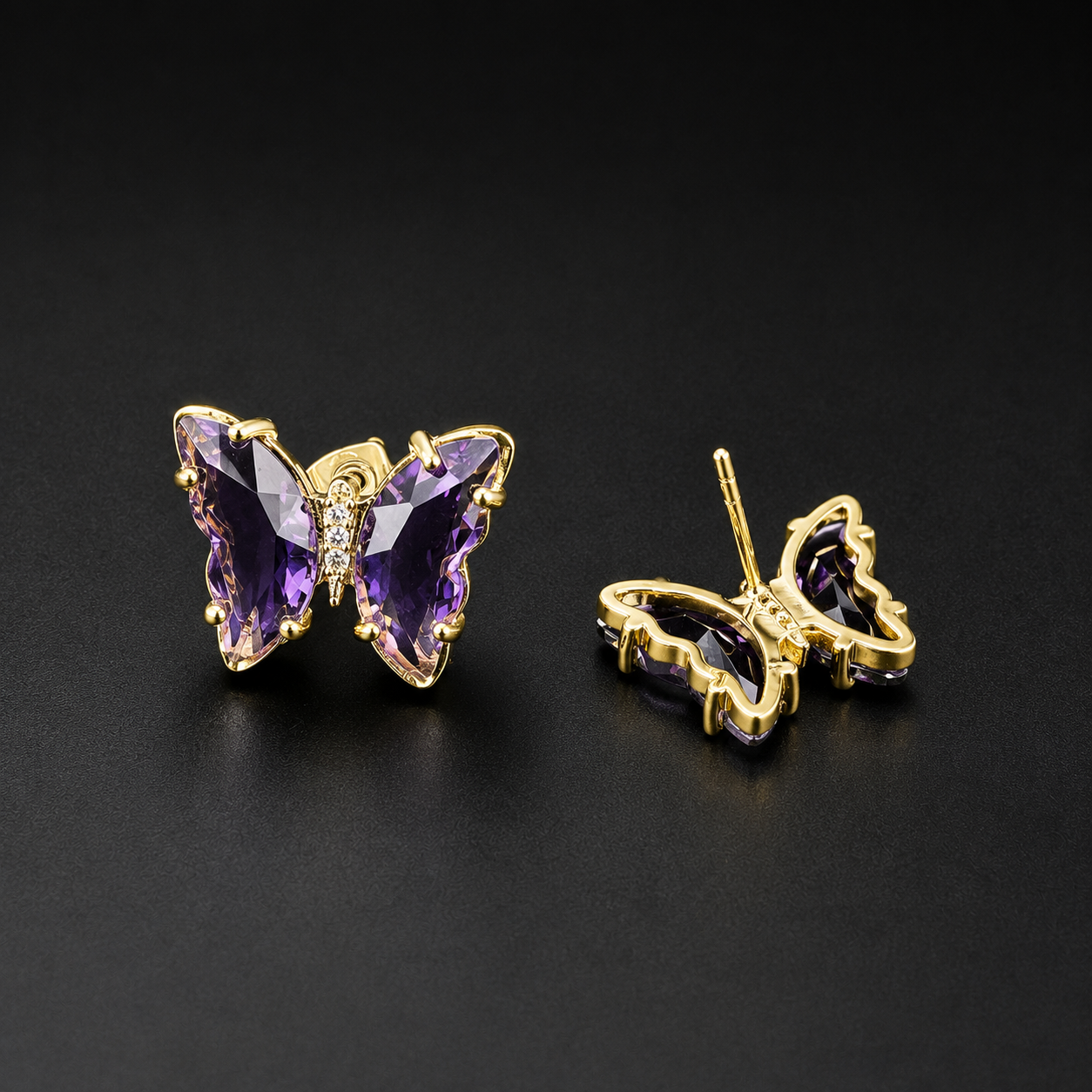 Crystal Butterfly Stud Earrings | Gold-Tone Nature Jewelry