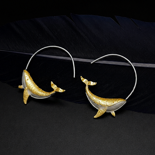 Whale Hoop Earrings – Gold-Tone & Silver-Tone Ocean Animal Earrings, Whimsical Nautical Jewelry, Sea Life Lover Gift